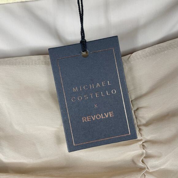 Michael Costello Franky Mini Dress Taupe Tan Ruched Long Sleeves Sz S - Picture 9 of 11